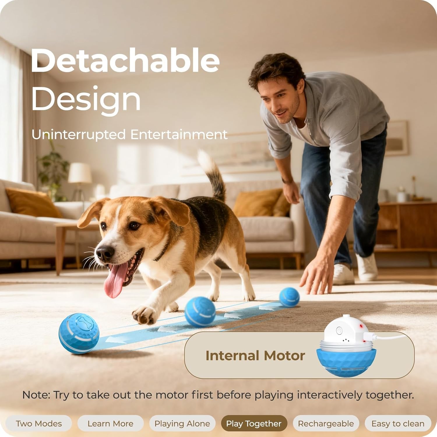 Smart Interactive Dog Ball – Automatic Motion Toy with LED Lights for Mental Stimulation & Active Play (Blue)