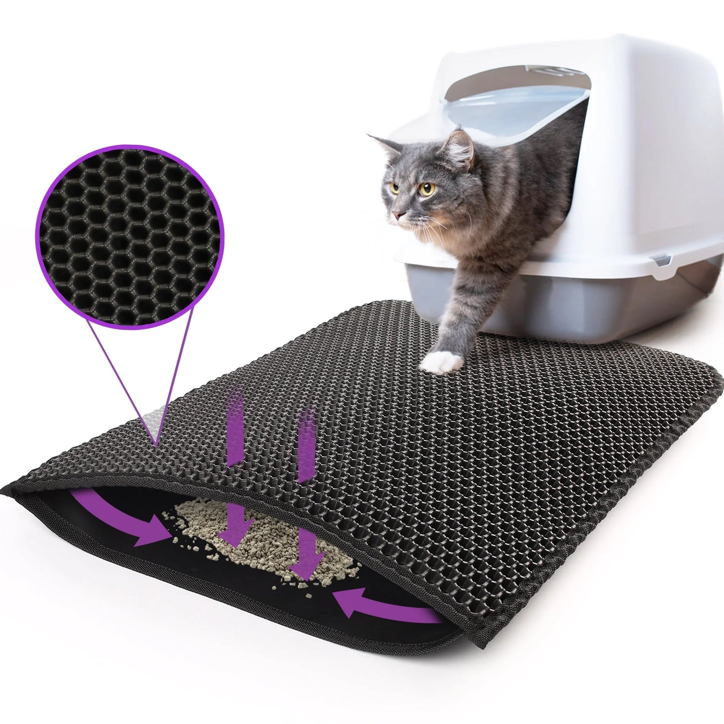 Double-Layer Cat Litter Mat – Waterproof Non-Slip Litter Trapper Mat (24" × 15", Black)