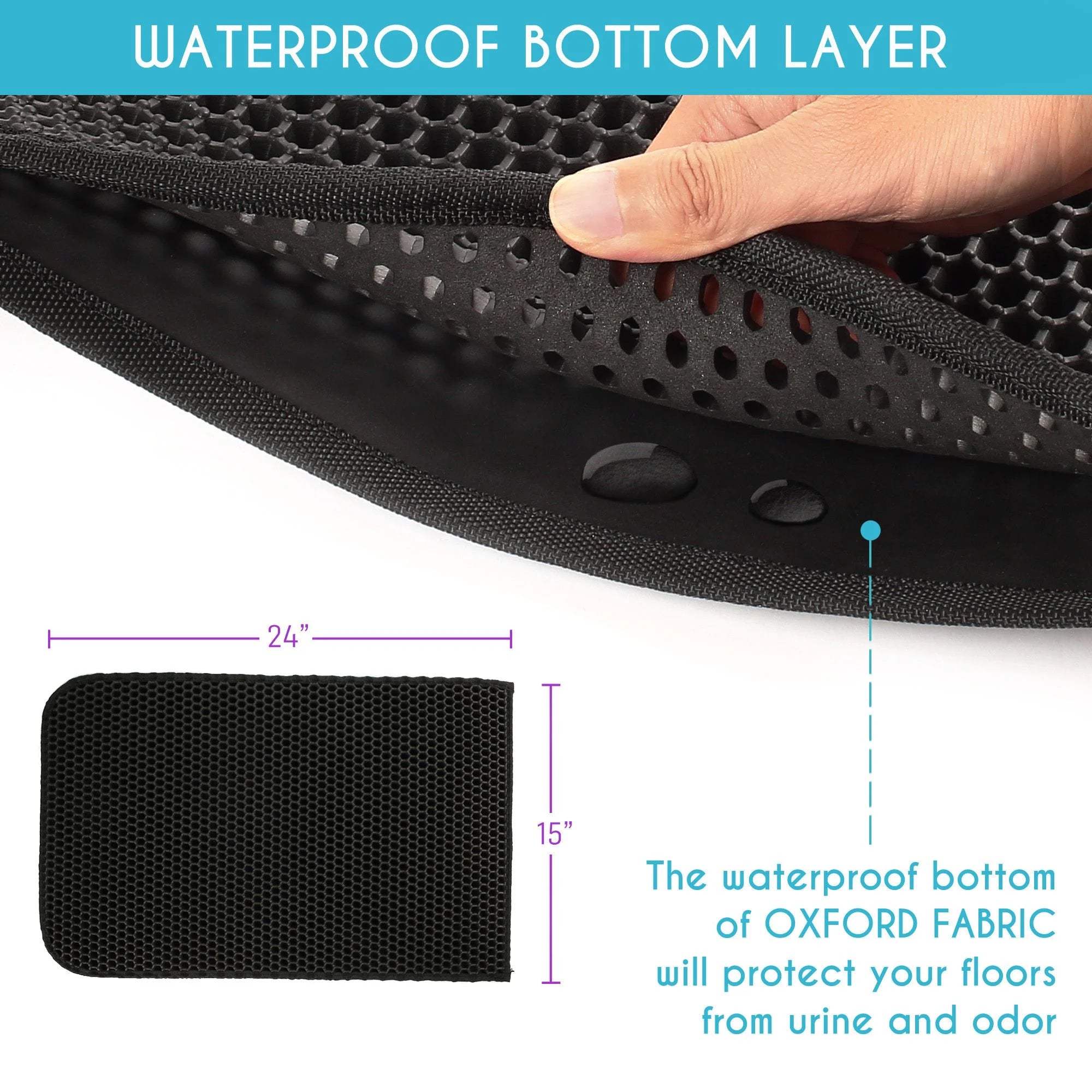 Double-Layer Cat Litter Mat – Waterproof Non-Slip Litter Trapper Mat (24" × 15", Black)