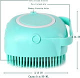 Soft Silicone Pet Bath Brush with Shampoo Dispenser for Dogs and Cats - Grooming Shower Brush (Blue)