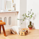 Adjustable Elevated Bamboo Pet Feeder with 2 Stainless Steel Bowls – Raised Food & Water Stand for Small Dogs & Cats (4"–4.5")