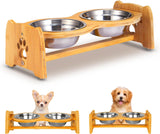 Adjustable Elevated Bamboo Pet Feeder with 2 Stainless Steel Bowls – Raised Food & Water Stand for Small Dogs & Cats (4"–4.5")