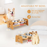 Adjustable Elevated Bamboo Pet Feeder with 2 Stainless Steel Bowls – Raised Food & Water Stand for Small Dogs & Cats (4"–4.5")