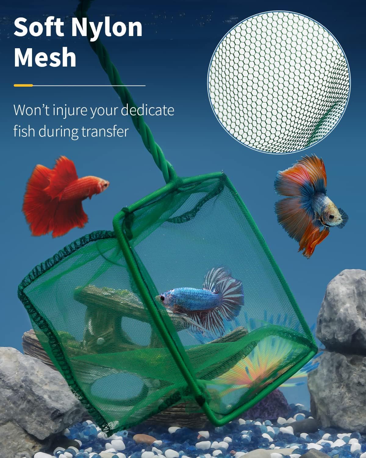 Heavy-Duty Aquarium Fish Net with Soft Fine Mesh for Aquariums, Koi Ponds & Pools
