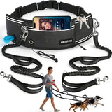 Hands-Free Double Dog Leash for 2 Dogs: Heavy-Duty Shock-Absorbing Bungee, Adjustable Waist Belt – Perfect for Running, Hiking & Daily Walks (Medium & Large Dogs)