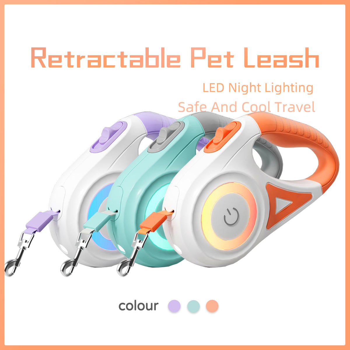 Retractable Dog Leash with LED Light – Automatic Pet Leash & Collar for Small & Medium Dogs