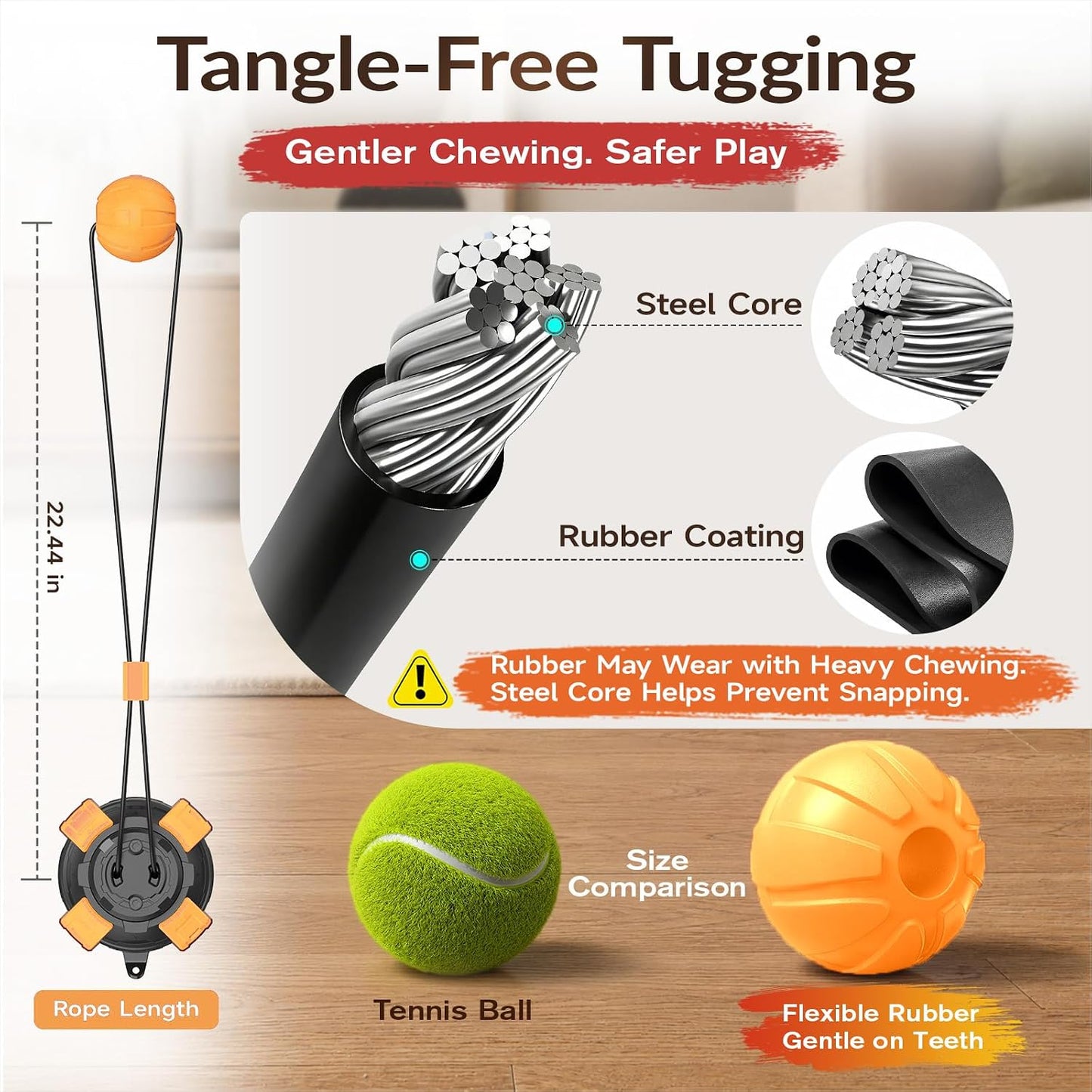 Interactive Tug of War Dog Toy – Heavy-Duty Suction Cup for Medium & Large Dogs (Black & Orange)