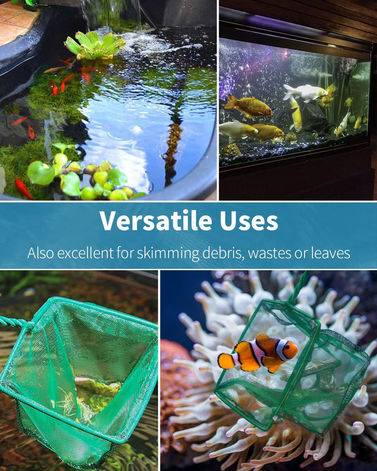 Heavy-Duty Aquarium Fish Net with Soft Fine Mesh for Aquariums, Koi Ponds & Pools