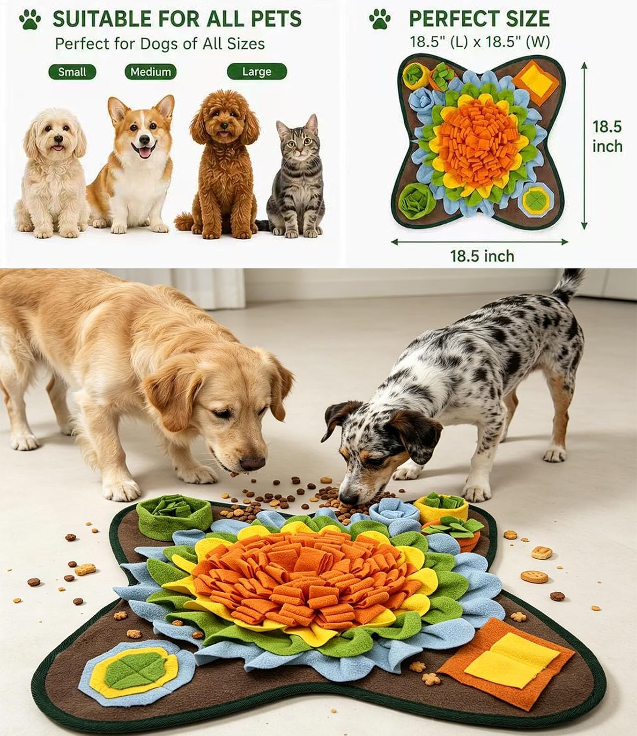 Interactive Dog Snuffle Mat – Slow Feeding Puzzle for Mental Enrichment, Foraging Training & Stress Relief (Orange)