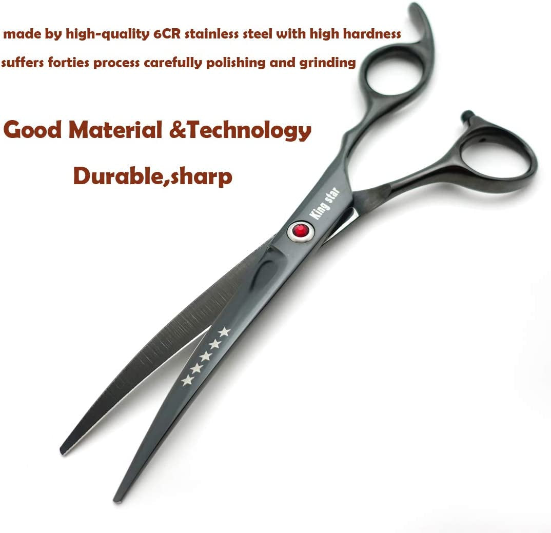 Titanium Professional Dog Grooming Scissors Set,Straight & Thinning & Curved Scissors 4Pcs Set for Dog Grooming (Bright Black)