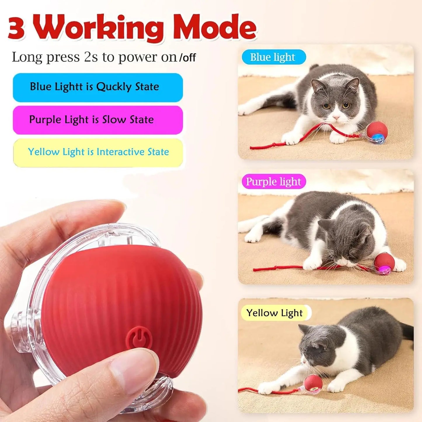 Interactive Cat Toy Ball Automatic Rolling Rechargeable, Anti-Anxiety Electric Teasing Toys for Cats
