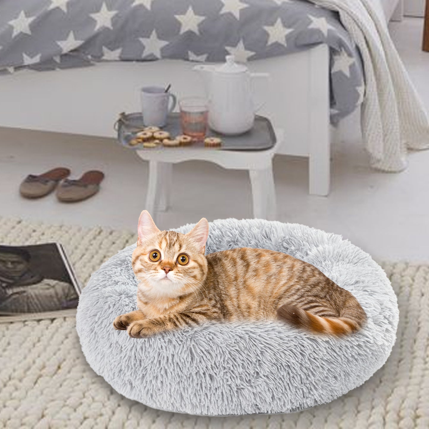 Calming Fluffy Donut Dog Bed